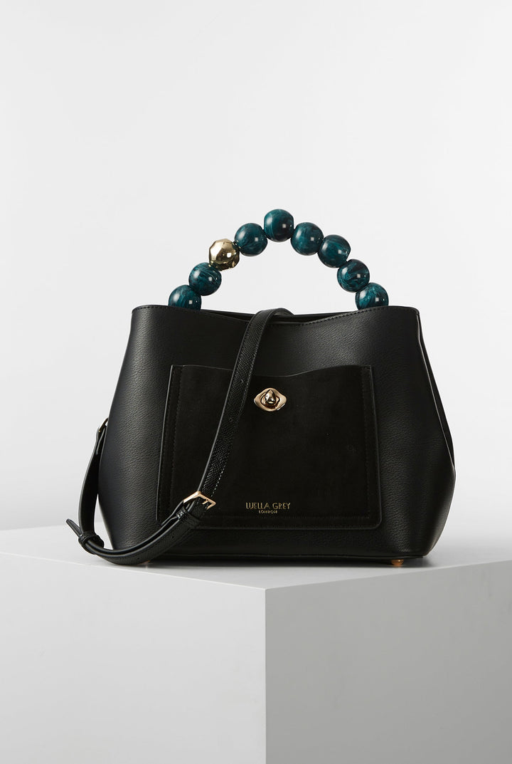 Lucia Black Beaded Handle Crossbody