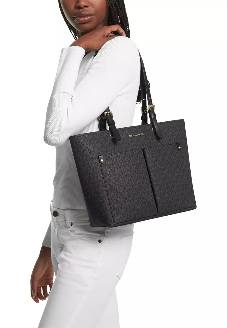 MK Sig Jet Set Travel Tote DBL PKT Bag 35F3GTVT3B Black