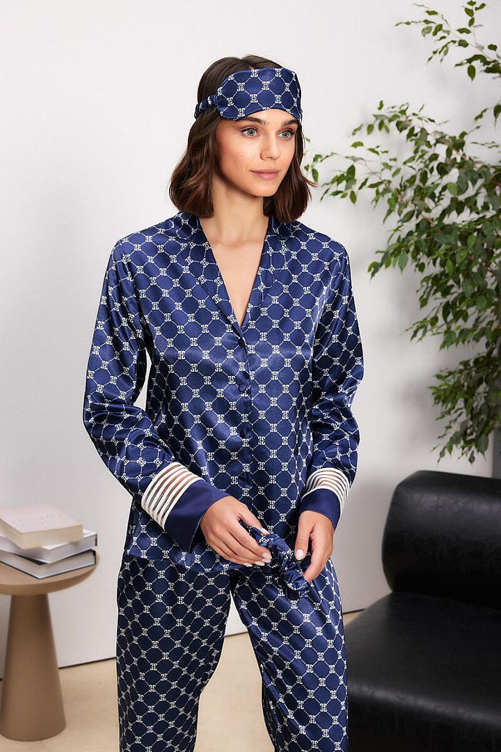 Pierre Cardin Ladies 2pcs Nighty Set With Eye Mask & Hair Band 1320 (Navy)