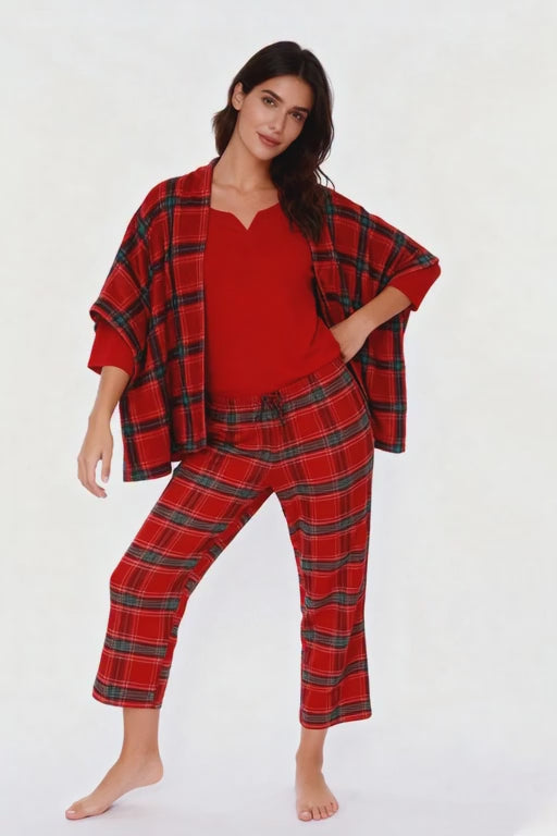 Liz Claiborne 3 Pcs Check Sleep Set (Red)