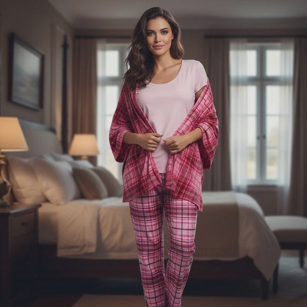 Liz Claiborne 3 Pcs Check Sleep Set (Pink)