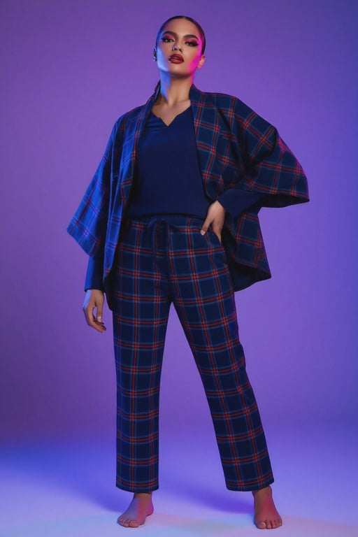 Liz Claiborne 3 Pcs Check Sleep Set (Navy)