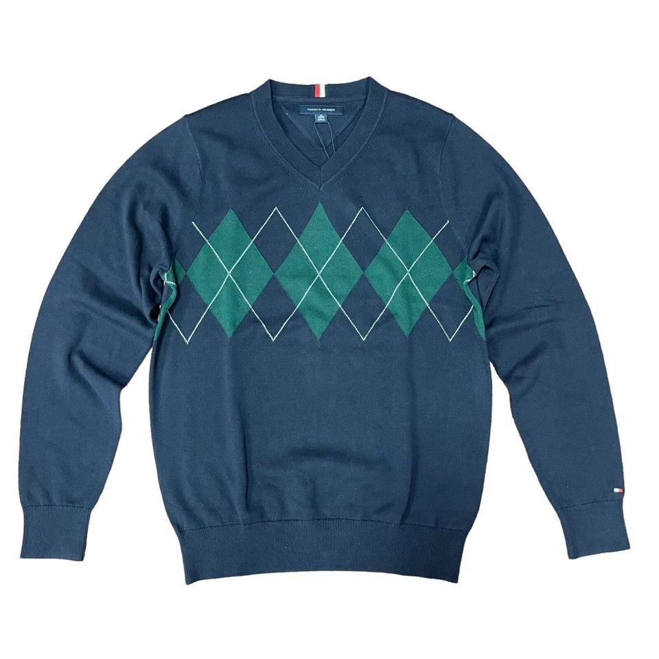 TH Men L/S Cotton Diamond Check V-N Jersey AT-SB-78J9352