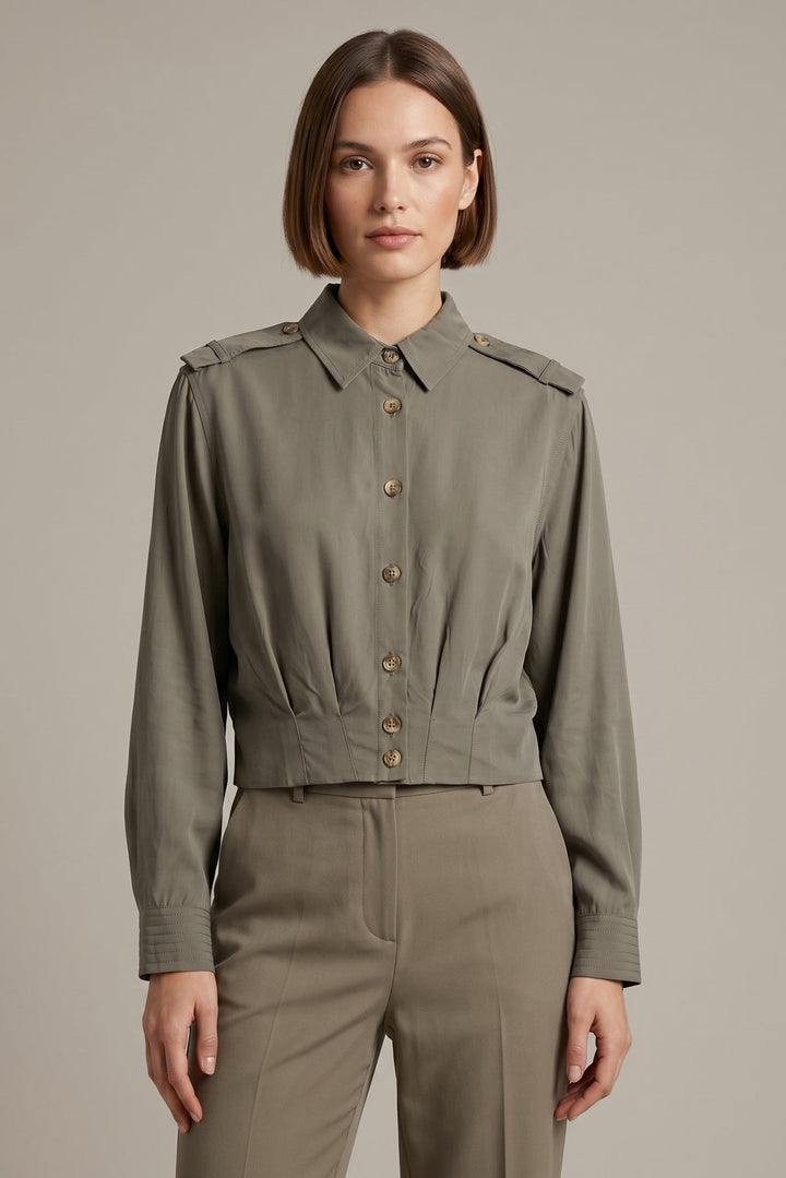 Olive Green Epaulette Button-Down Shirt