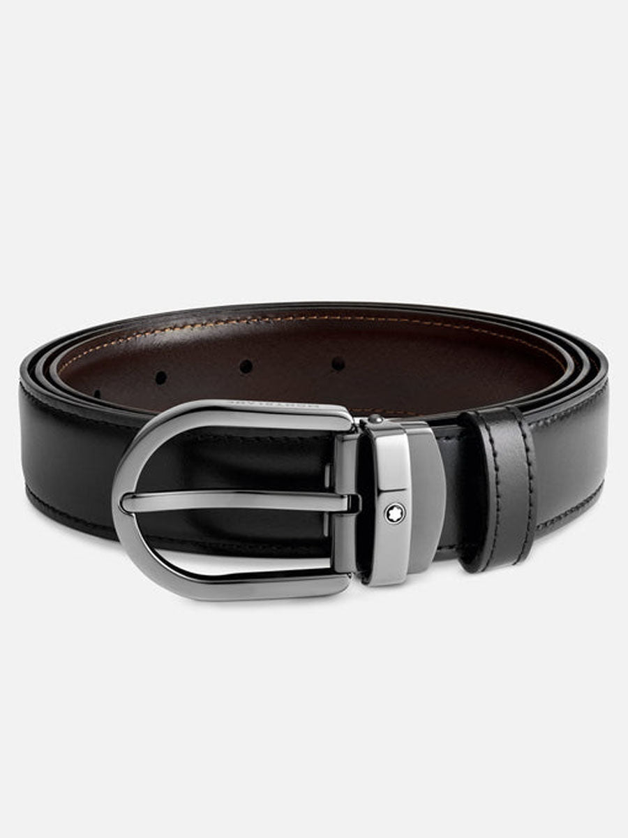 Horseshoe Buckle Black/Brown 30mm Reversible Leather Belt MB128803