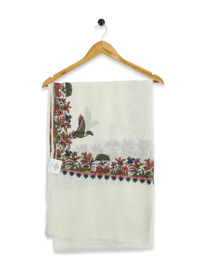 HS Border Shawl Pashmina - White