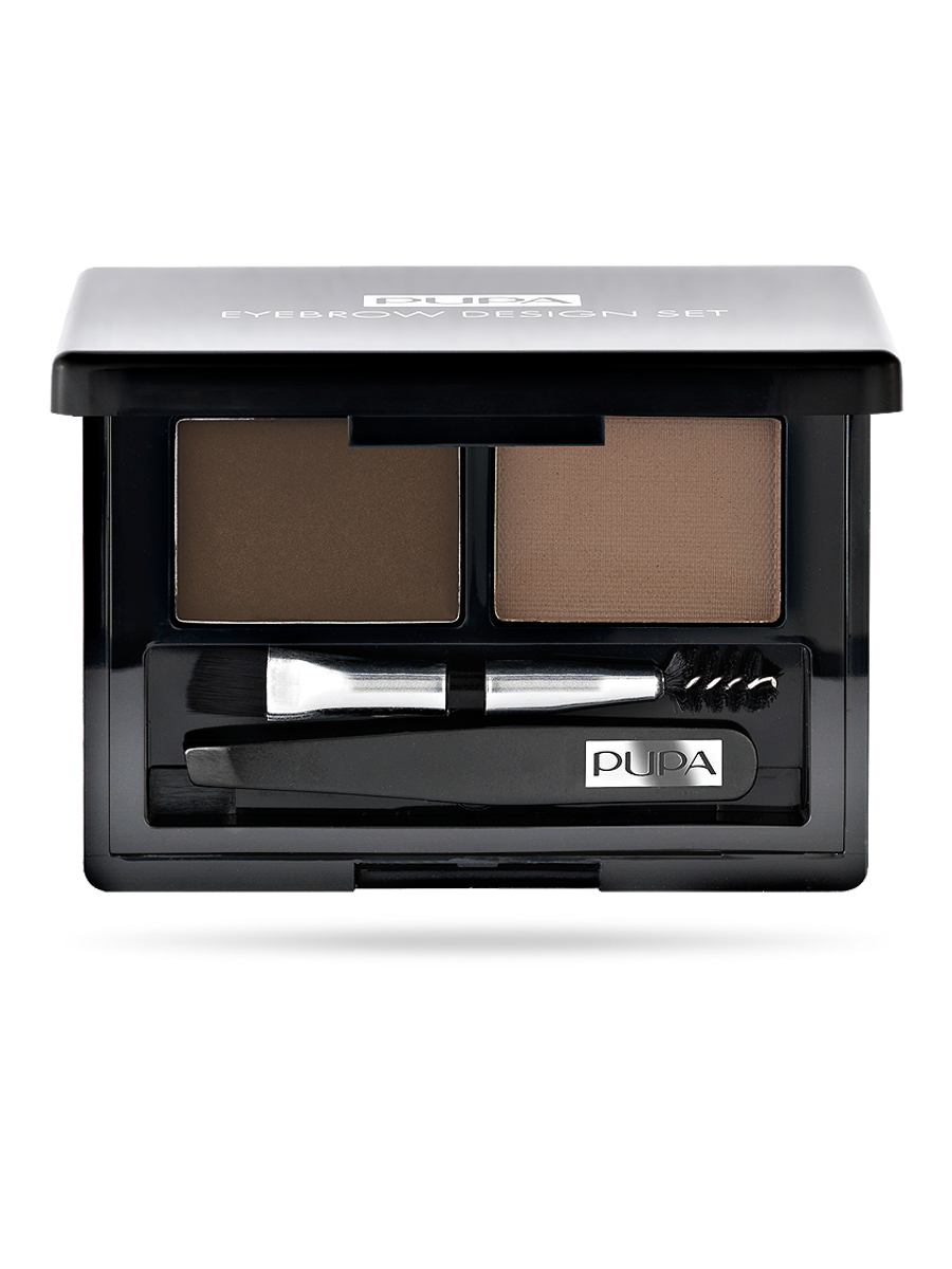 Pupa Eyebrow Design Set-Perfect Eyebrow Set- Fixative Wax + Color Powder - Brown