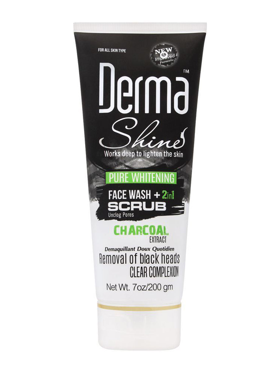 Derma Shine Pure Brightening Face Wash+ Scrub 2 in 1 Charcoal Extract 200Gm