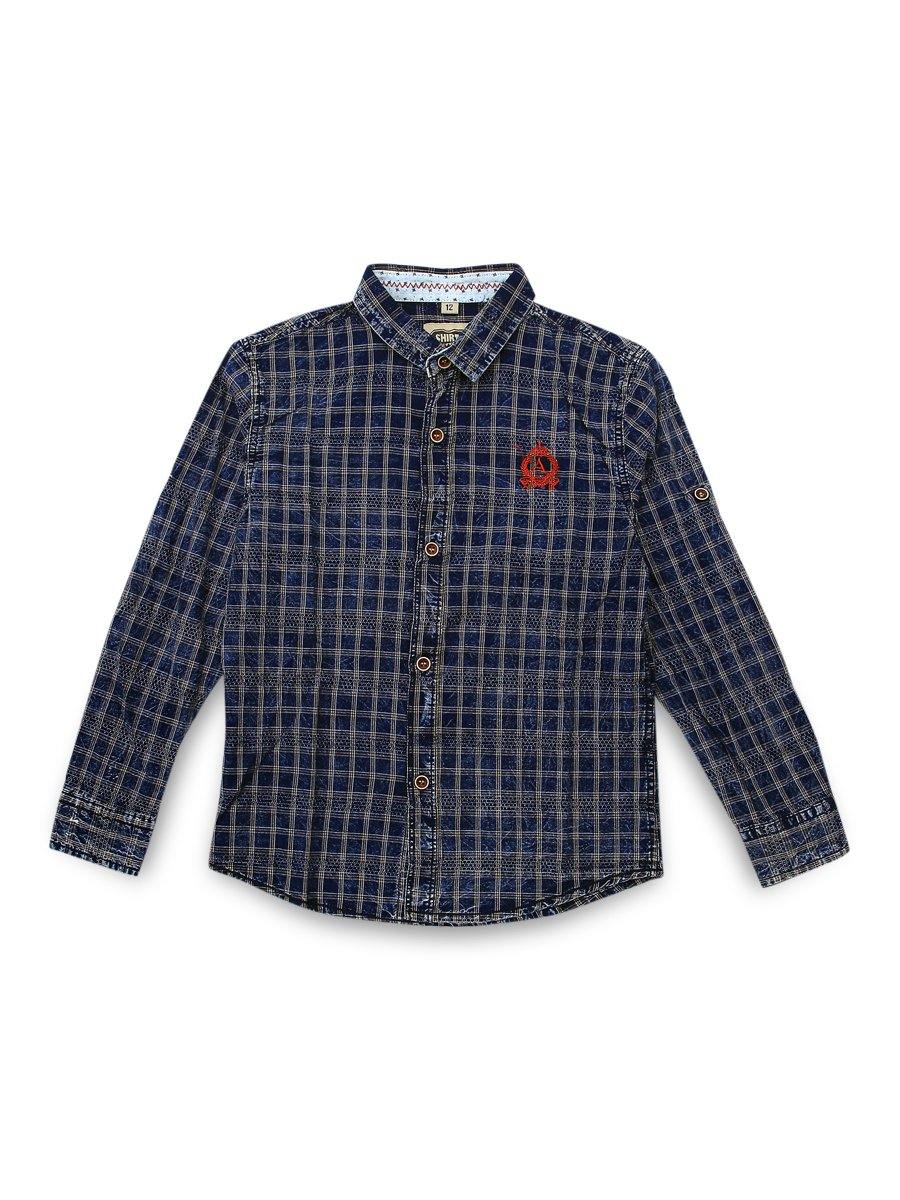 Imp Boys Cotton Check Shirt L/S With Front A Emb 8195