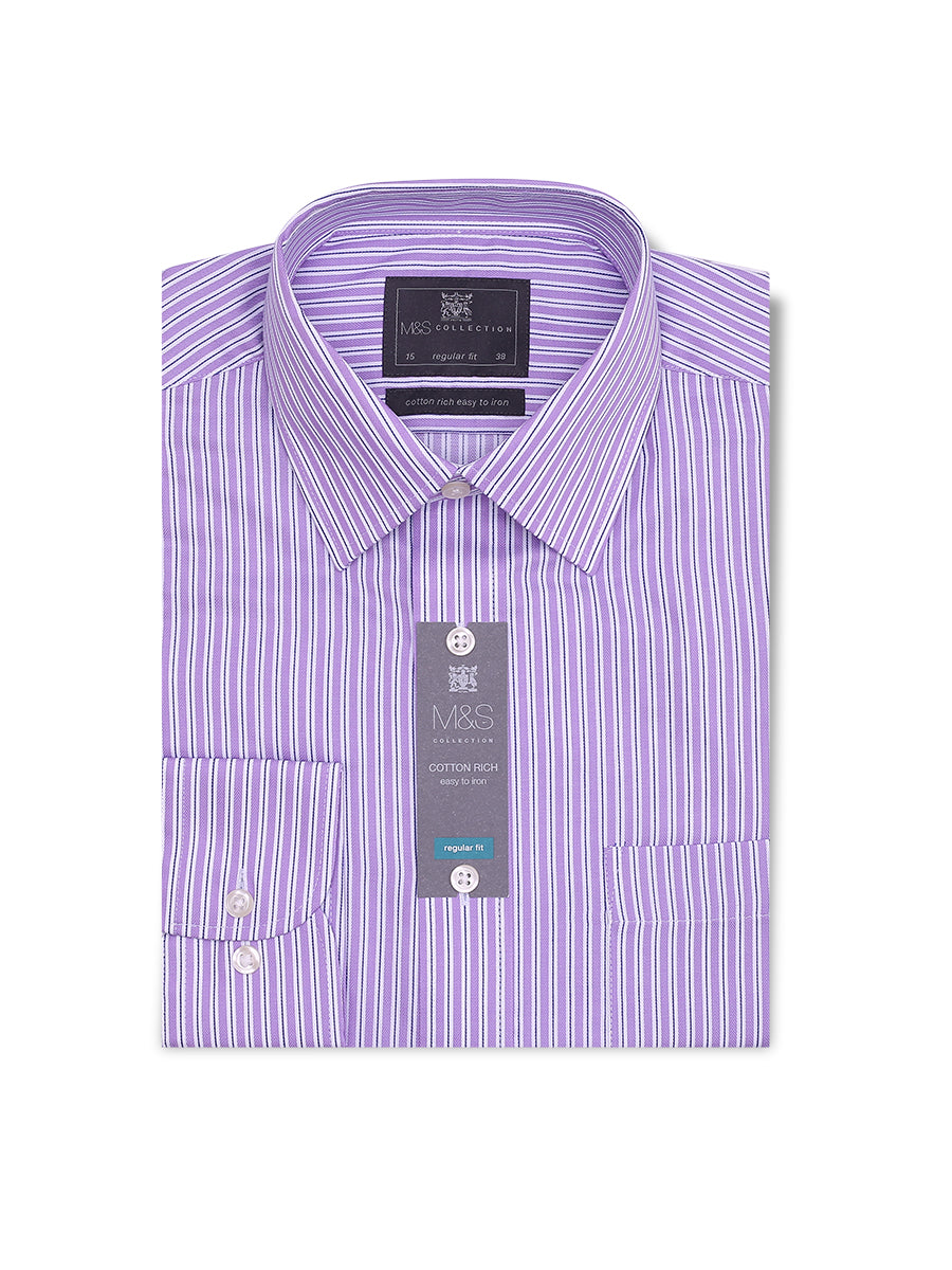 M&S Men T11/5060 Formal Shirt Stripes Purple