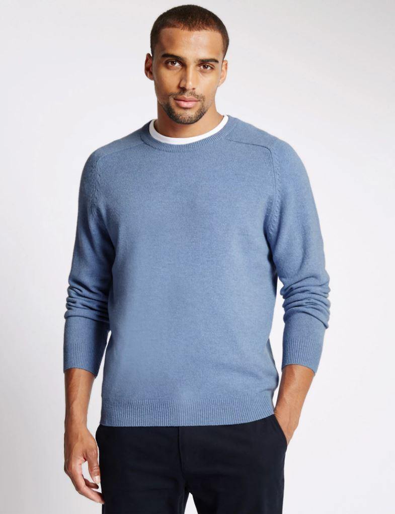 M&S Mens Lambswool R-Neck L/S Jersey T30/2650M