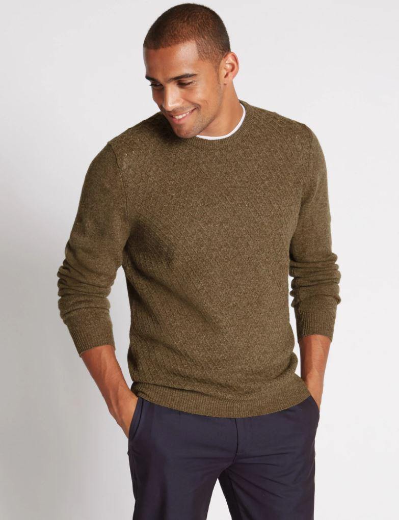 M&S Mens Lambswool R-Neck L/S Jersey T30/2612M