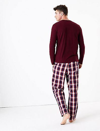 M&S Men Knitted L/S T-Shirt & Pajama Set T07/3046
