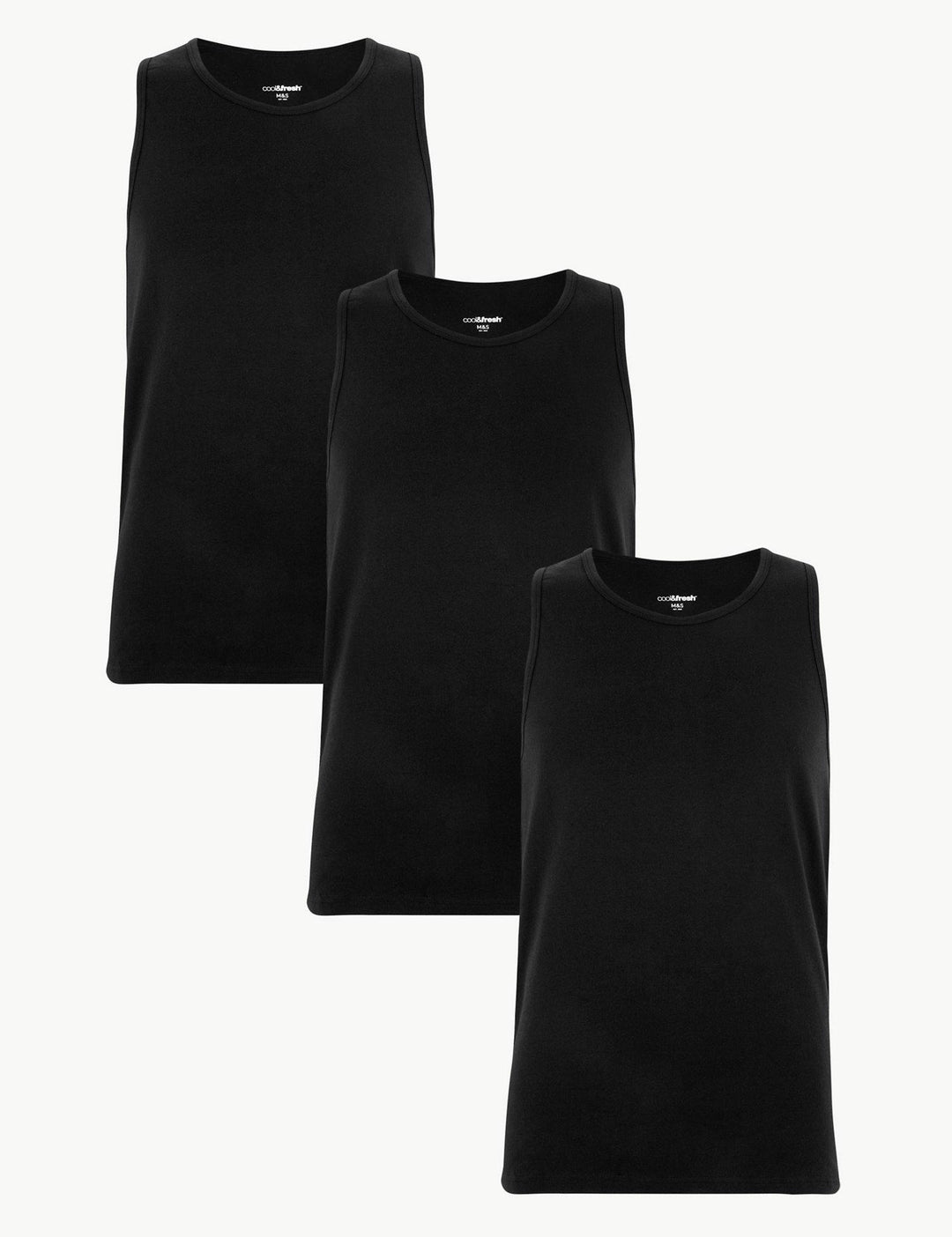 M&S Men Cool & Fresh 3-Pair Cotton Lycra S/L Vest T14/4505S