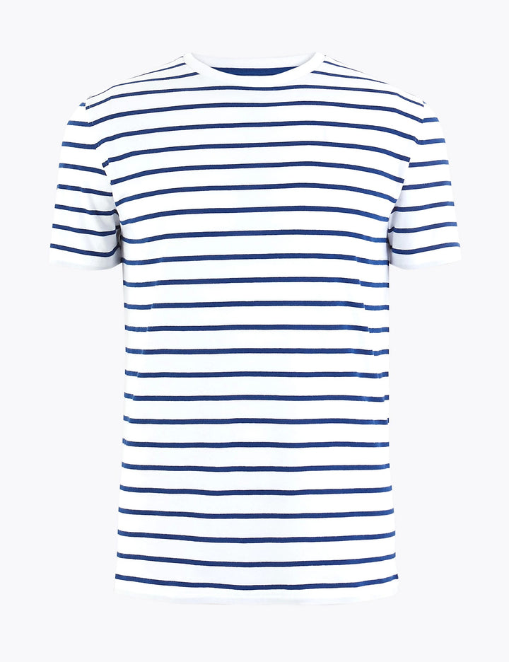 M&S Men's S/S Pure Cotton Striper T-Shirt T28/5336M