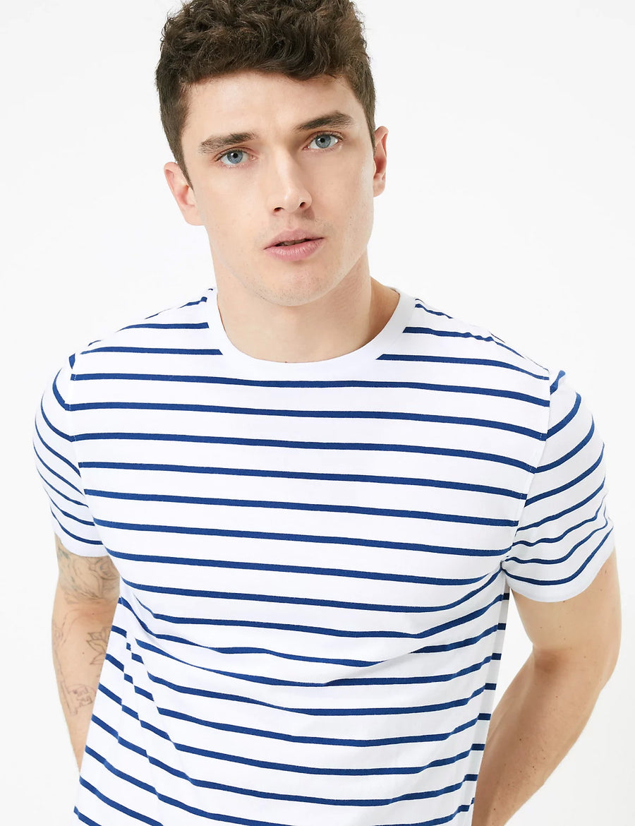 M&S Men's S/S Pure Cotton Striper T-Shirt T28/5336M