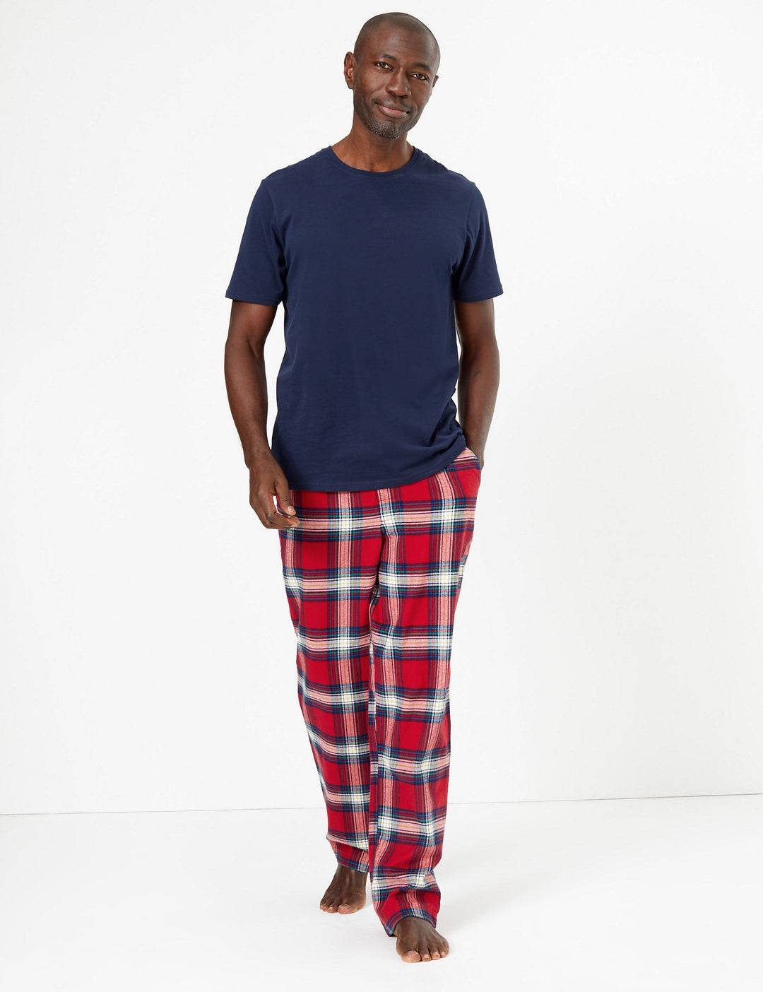 M&S Mens Knitted Check Cotton Pajama T07/3211