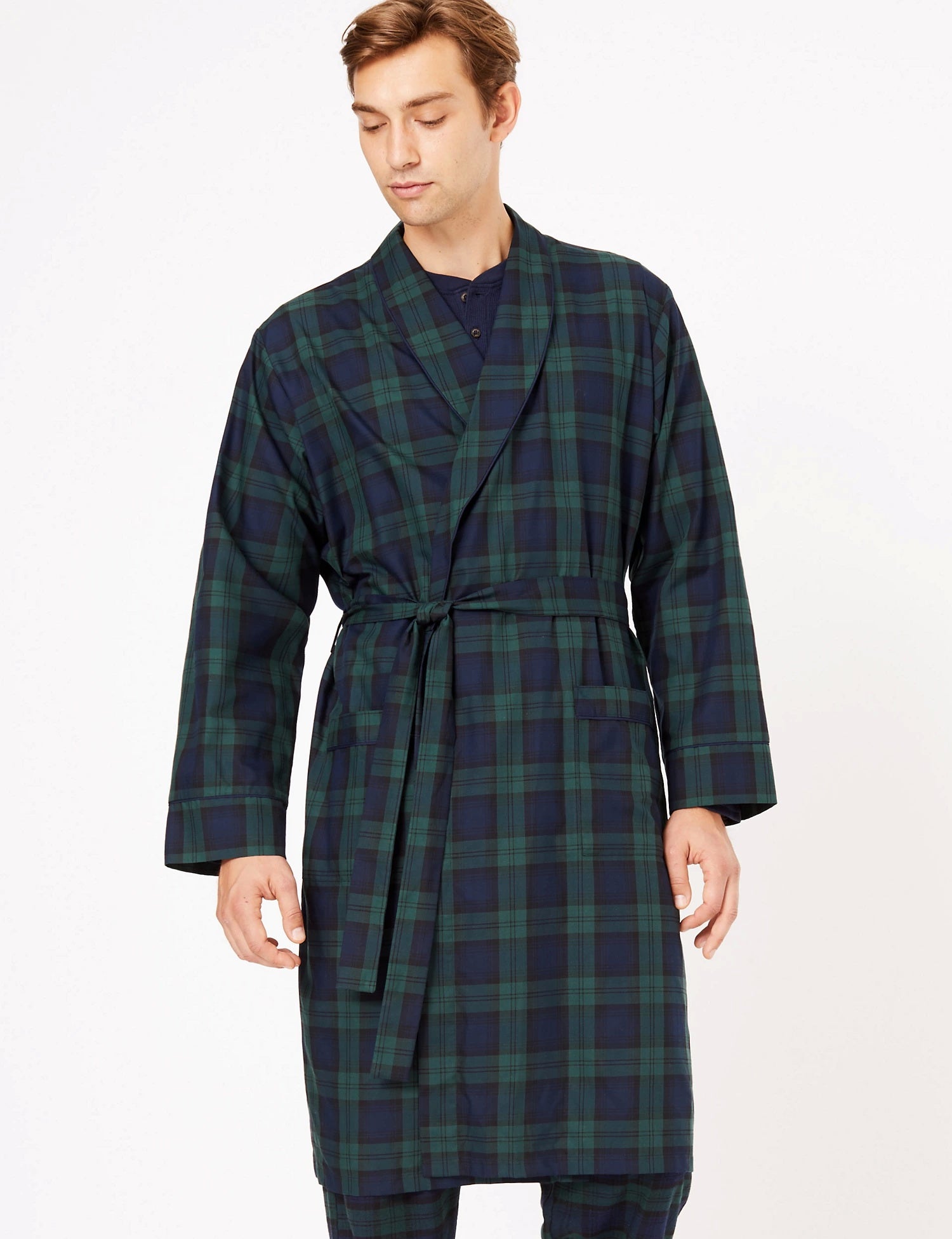 M&S Mens Cotton Check Gown T07/5388