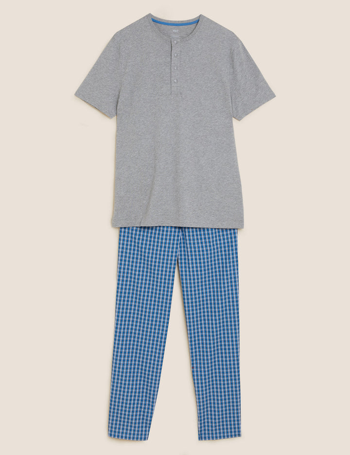 M&S Mens Woven Cotton Pajama & S/S T-Shirt T07/3174