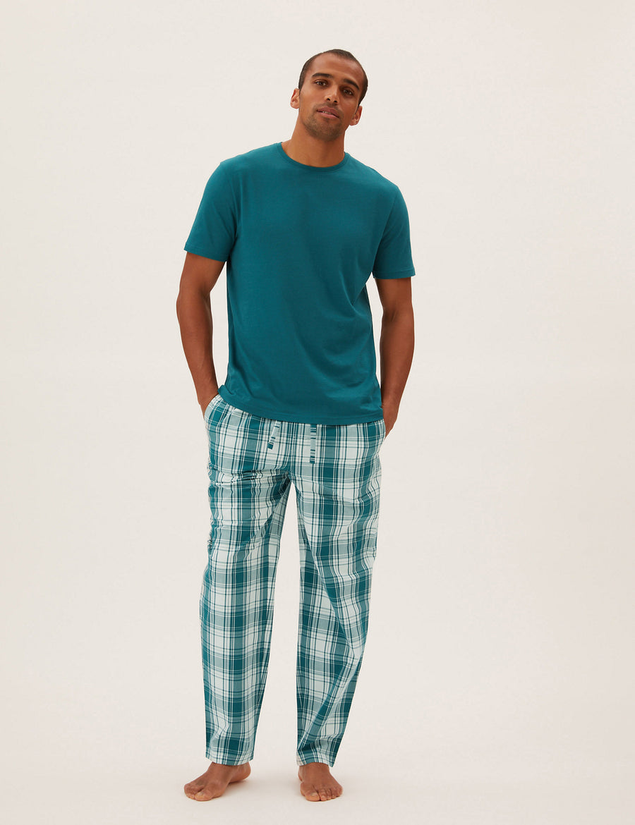 M&S Mens Woven Cotton Pajama & S/S T-Shirt T07/3175