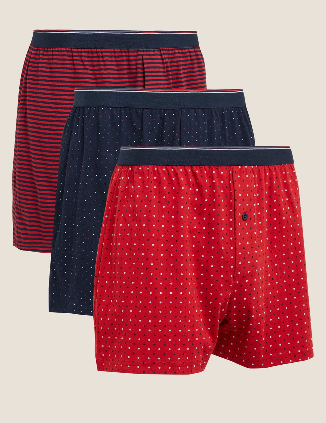 Marks & Spencer 3 Pack Pure Cotton Polka Dot Woven Boxers Dark Blue