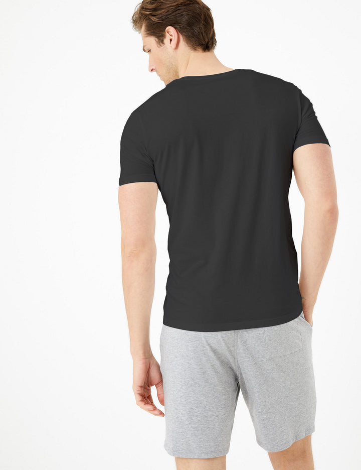 M&S Men S/S Modale Plain V-Neck T-Shirt T14/1680A