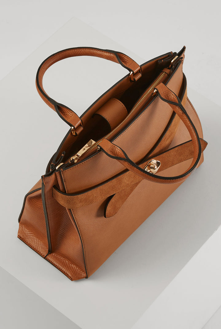Clementine Camel Molten Turnlock Belted Tote