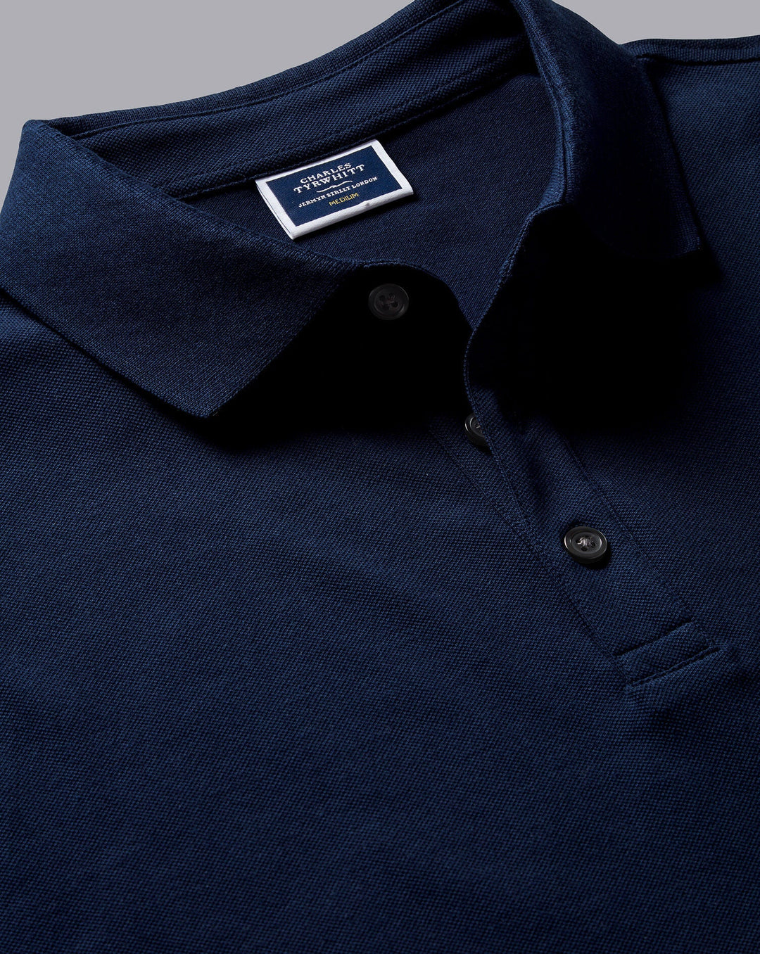 Navy Blue Solid Short Sleeve Cotton Tyrwhitt Pique Polo