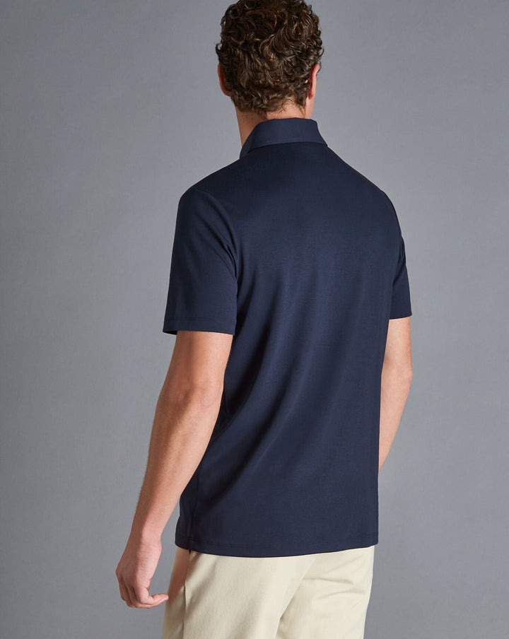 Navy Blue Plain Short Sleeve Zip Jersey Polo