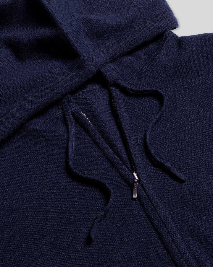 Navy Blue Blue Merino/Cashmere Hooded Zip Through